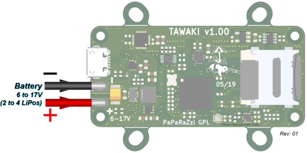 Tawaki v1.00 External source onto GND & VBAT pads