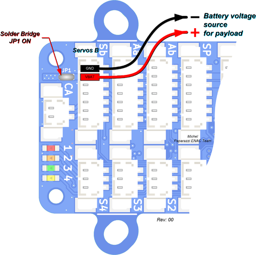 Tawaki v2.01 Servos b header Vbat source for payload
