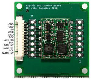 Aspirin IMU on booz/breakout carrier with documented IO connections.